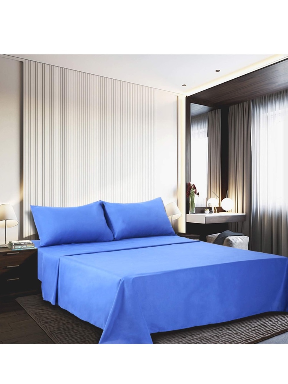Best Season 400 Thread Count Cotton Full Size Sheet Set (Blue Color) 4 Piece